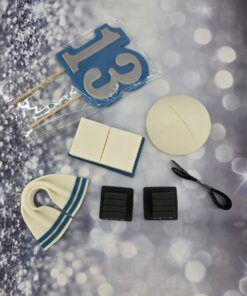 קישוט לעוגה גדול לבר מצווה כחול כסף בתפזורת - מבצק סוכר אכיל