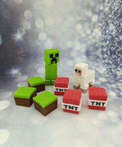 קישוט לעוגת מיינקראפט Minecraft – קריפר, כבשה, TNT ודשא מבצק סוכר אכיל בעבודת יד