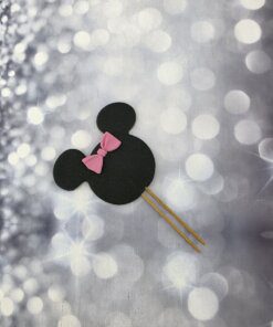 קישוט לעוגה אוזניים מיני מאוס שחור גדול פופיון ורוד - אכיל לעוגה מבצק סוכר