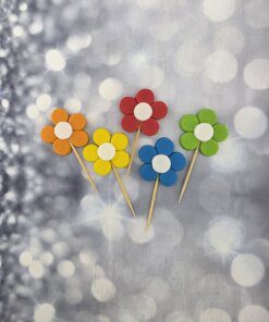 קישוט לעוגה פרחים על מקל צבעוני קוקטייל