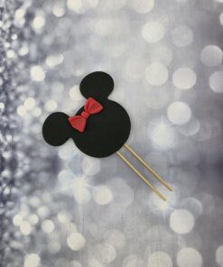 קישוט לעוגה אוזניים מיני מאוס שחור גדול פופיון אדום - אכיל לעוגה מבצק סוכר