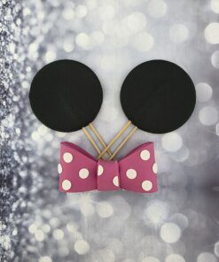 קישוט לעוגת סמאש קייקס אוזניים שחורות מיני מאוס שחור גדול עם פופיון - אכיל לעוגה מבצק סוכר
