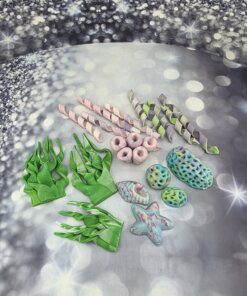 קישוט לעוגה סט אצות וצדפות מבצק סוכר אכיל